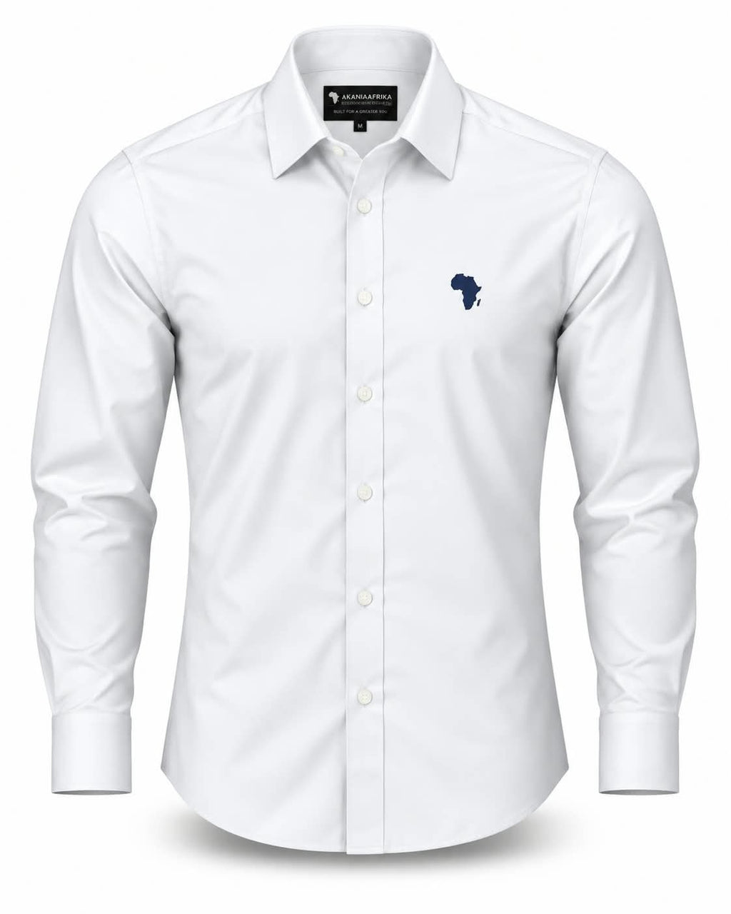 White Kwame Premium Pure-Cotton Shirt with Navy Logo