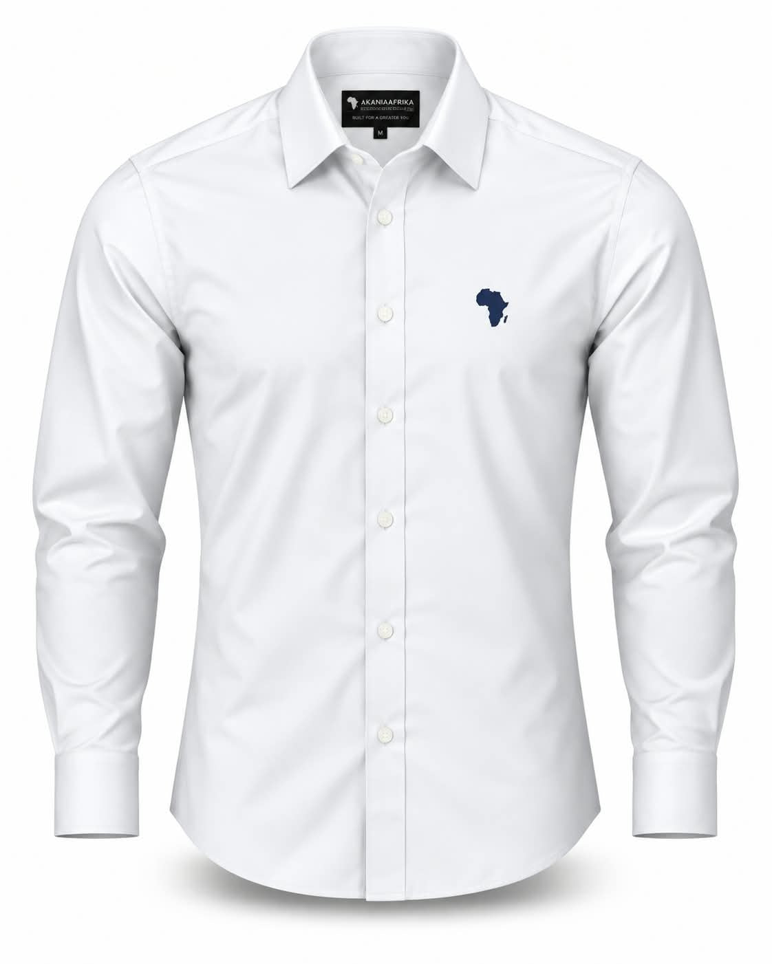 White Kwame Premium Pure-Cotton Shirt with Navy Logo