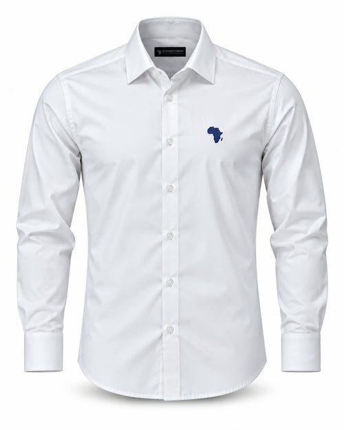 White Amani Classic Synthetic-Linen Shirt with Navy Logo